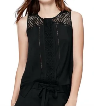 Loft Women Medium Black Bohemian Goth Crochet Lace Yoke Sleeveless Top thumbnail 1