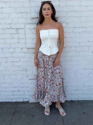 Target Rachel Zoe beautiful floral maxi skirt with mother of pearl buttons size M #boho #feminine #costalcowgirl thumbnail 3