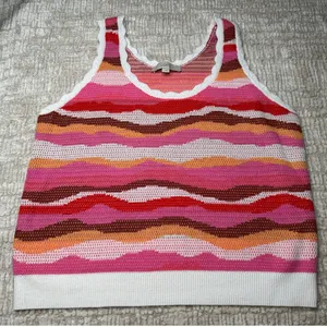LOFT Knit Pink and Orange Color Block Wave Tank thumbnail 4