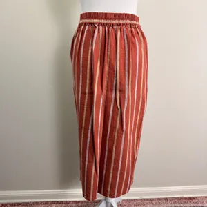 Madewell Rust Orange Striped Linen‎ Blend Faux Wrap Midi Skirt with Pockets XS thumbnail 3