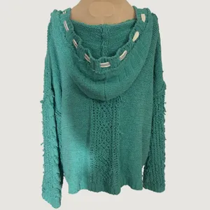3281 | POL YST410 Chenille Cable Knit Hoodie Sweater Turquoise Boho Women L thumbnail 2