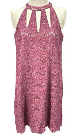 Love Fire Dusty Rose Lace Halter Cut Out Neckline A-Line Dress Size XL thumbnail 1