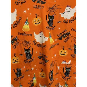 Scrubstar Womens L Halloween Print V-Neck Short Sleeve Scrub Top Cotton Orange thumbnail 4