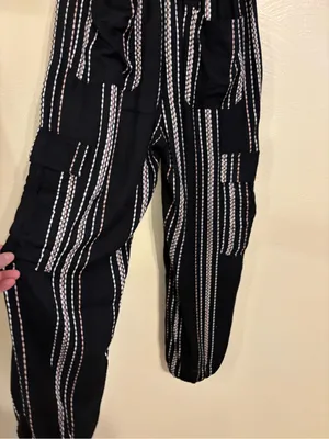 Angie Black Striped Rayon Cargo Jogger Pants Boho Size M thumbnail 8