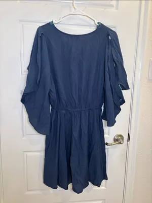 Umgee Embroidered Boho Dress Small Navy Floral Bell Sleeve Mini Dress thumbnail 3