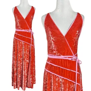 Free People Deia Velvet Midi Dress Pink Rose Strappy Dainty Romantic Small thumbnail 7
