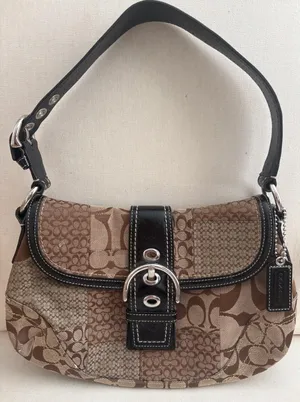 Vintage y2k Coach Soho Patchwork Hobo Bag Signature Jacquard Leather Trim Buckle thumbnail 1