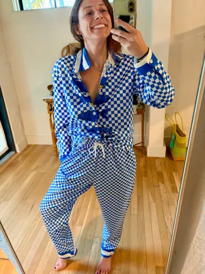 NWOT Blue Checkerboard Sardine Fish Matching Shirt & Pants Set thumbnail 4