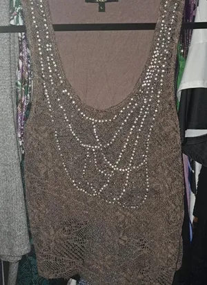 Black Brown Sleeveless Knit Top with Rhinestone Embellishments – Size L thumbnail 1