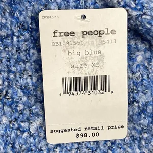 New Free People BFF Cardigan Womens XS Boho Wrap Soft Boucle‎ Knit big Blue thumbnail 3