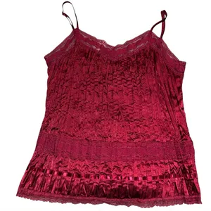 Apt. 9 Vintage Y2K early 2000s accordian Wine Red Satin Lace Cami Tank thumbnail 1