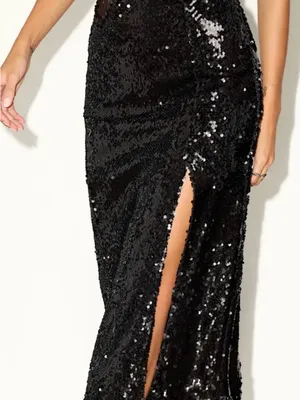 Lulu's Black Sequin Midi Skirt with High Side Slit thumbnail 5