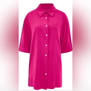 Pink Button Down 3/4 Sleeve Shirt Size M thumbnail 3