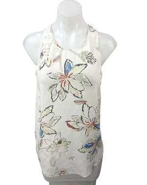 Aritzia Wilfred White Silk Floral Print Sleeveless Racerback Blouse Tank Top S thumbnail 1