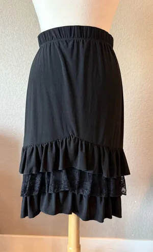 Susan Lawrence Black Lace Ruffle Midi Skirt Small Made in USA thumbnail 1