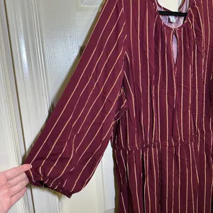 Old Navy Waist Defined Striped Keyhole Dress Plus Size 3X Long Sleeve Red Maroon thumbnail 4