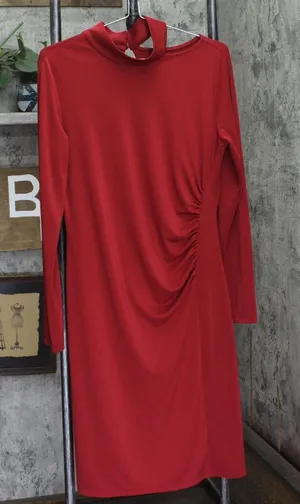Susan Graver Premier Knit Mock Neck Cold Shoulder Dress Dark Cranberry Red M thumbnail 1