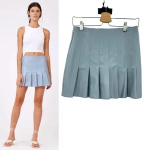 Aureum Sky Blue Vegan Leather Pleated Skirt Size‎ Small thumbnail 2