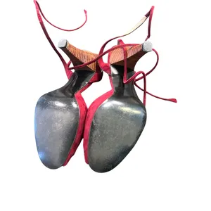 70's vintage burgundy suede peep toe sandals wrap kitten heels ankle strap 5 thumbnail 7