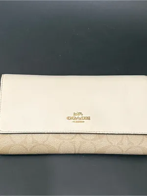 COACH Chalk/ Khaki Coated Signature Canvas Slim Trifold Wallet thumbnail 5