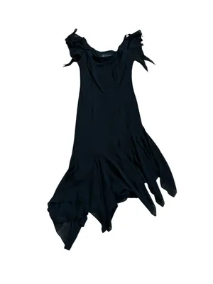 Vintage Alex Evenings Black Chiffon Midi Dress Handkerchief Hem Witchy 90s Y2K thumbnail 5
