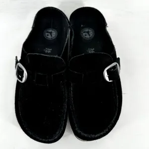 Birkenstock Buckley Clogs Moccasin Suede Cork Adjustable Buckle Black 5 thumbnail 3