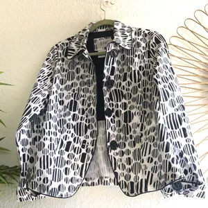 Black and white polka dot blazer jacket with a funky vibe abstract design thumbnail 2