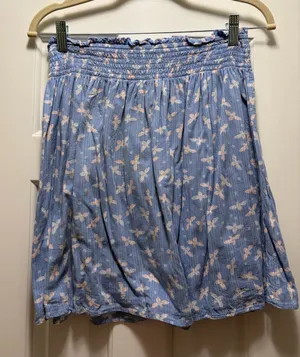 LOFT Blue Floral Smocked Waist Skirt thumbnail 1