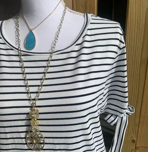 She + Sky Cream Black Stretch Striped T-shirt Dress Large L thumbnail 2