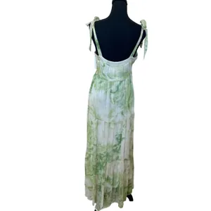 Line + Dot Green Tropical Maxi Dress MEDIUM Tiered Ruffle Cottage Vacation $115 thumbnail 13