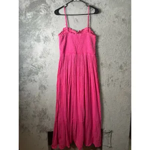 Anthropologie The Marisol Smocked Gauze Maxi Dress Size Medium Pink Tropical‎ thumbnail 3