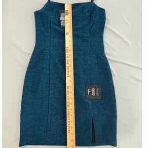 Lulus Blue Glitter Mini Dress Spaghetti Strap Square Neck NWT M Zipper‎ Broken thumbnail 7