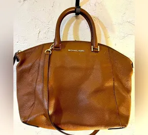 Michael Kors all leather purse with crossbody strap- brown. thumbnail 1