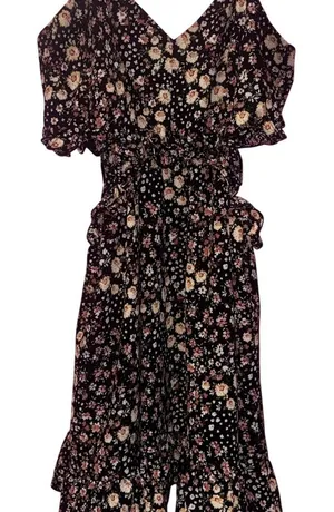 Privy Black Floral Peekaboo‎ Waist Dress with Adjustable Straps thumbnail 1