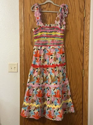 CeliaB Nilsa Multicolor Floral Smocked Midi Dress w/ Tie Straps - NWT - Size L thumbnail 2
