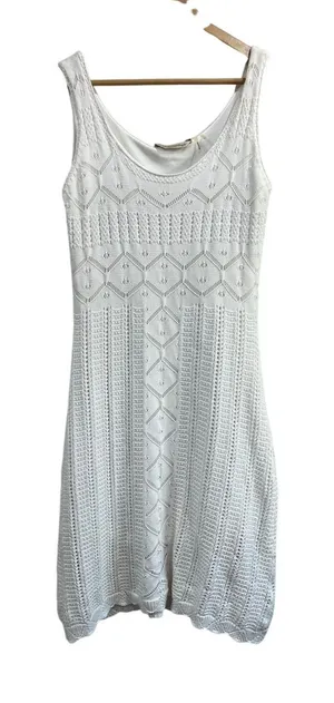 Soft Surroundings White Coastal‎ Crochet Knit Sleeveless Midi Dress Medium thumbnail 1