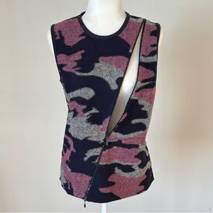 Paniz Wool Camouflage Asymmetrical Zip Vest Size Large thumbnail 3