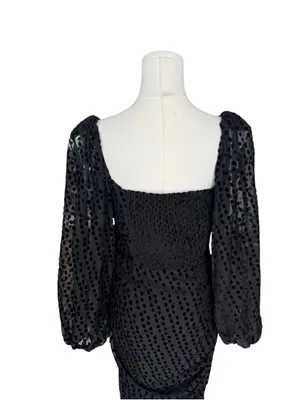 ASTR The Label x Revolve - Athens Black Velvet Polka Dot Ruched Midi Dress Sz M thumbnail 7