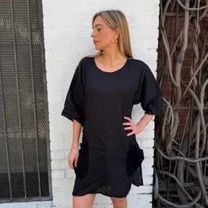 Free People Stefani boho black linen dress/ top with pockets sz s - cute summer dress or beach cover up thumbnail 6