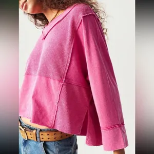 Boho patchwork oversized cropped Vneck 3/4 sleeve NEW thumbnail 3