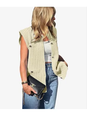 NEW Chunky Knit Top Sleeveless Button Down Trendy Cardigan Sweater M thumbnail 6