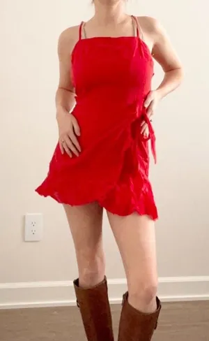 Princess Polly Red Spaghetti-Strap Kiribati Mini Dress with Side Tie thumbnail 1