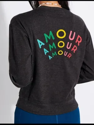Spiritual Gangster Amour Savasana Pullover Sweater Dark Grey and Rainbow Size S thumbnail 4