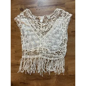 Vintage Lace Sheer Top Breeze Ever Sz Med Cover Up Tropical Beachy Vacay Festive thumbnail 8