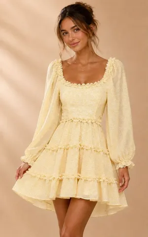 Ryan Bunches Womens Dress S Yellow Floral Open Back Ruffle Tiered MD2476 thumbnail 1
