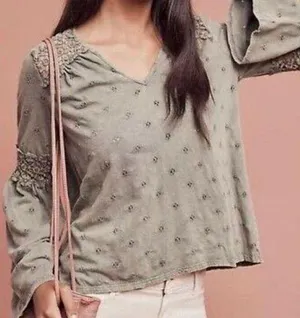 Anthropologie Eyelet Bell Sleeve Crochet Top thumbnail 1
