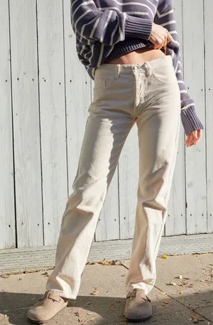 John Galt White Corduroy Straight Leg Jeans with‎ 5 Pockets Size Small Cream NWT thumbnail 1