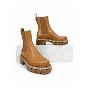 Christian Louboutin Emilia Pyraclou Studded Leather Chelsea Boots Size 37.5 thumbnail 2