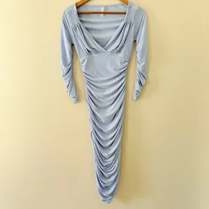 Norma Kamali‎ x Revolve Tara Dress Ruched Bodycon Off the Shoulder blue size XS thumbnail 4