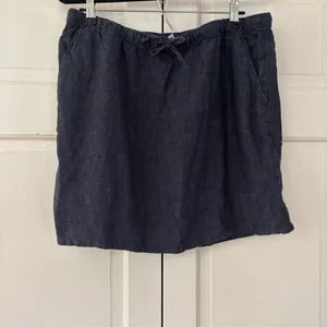 Garnet Hill Essential 100% Linen Pull On Denim Mini Skirt Pocket Chambray Size L thumbnail 3